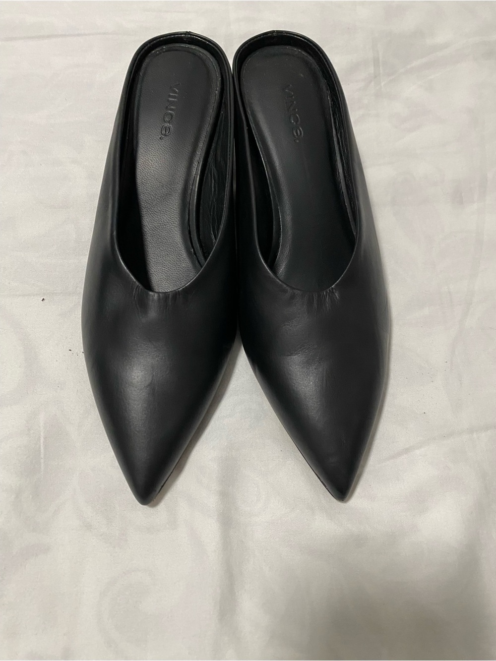 Vince Black Pointed Leather Slip-On Mules